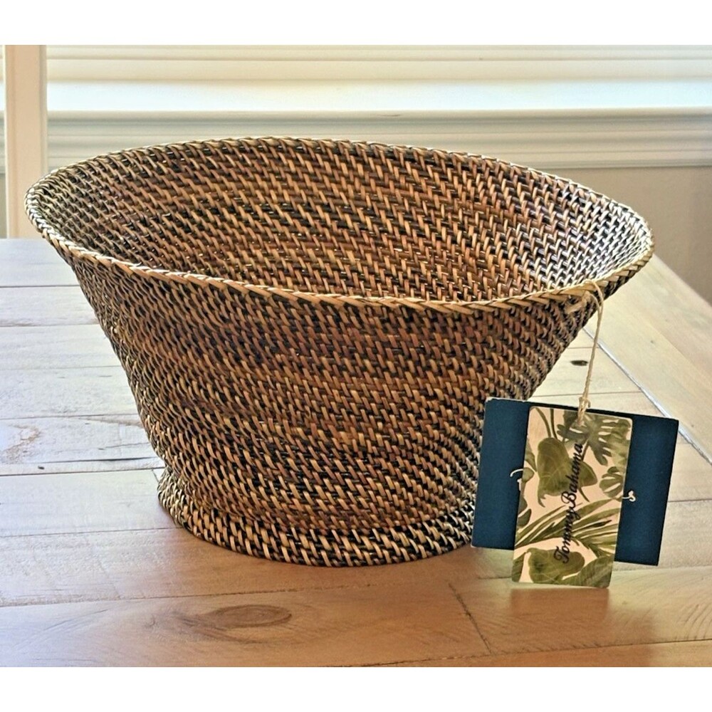 Tommy Bahama Handcrafted Woven Rattan Basket New With Tags